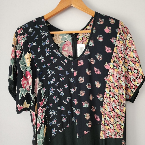 Vintage 90’s 701 California Black Multifloral Print Maxi Dress Size Medium - Picture 3 of 12